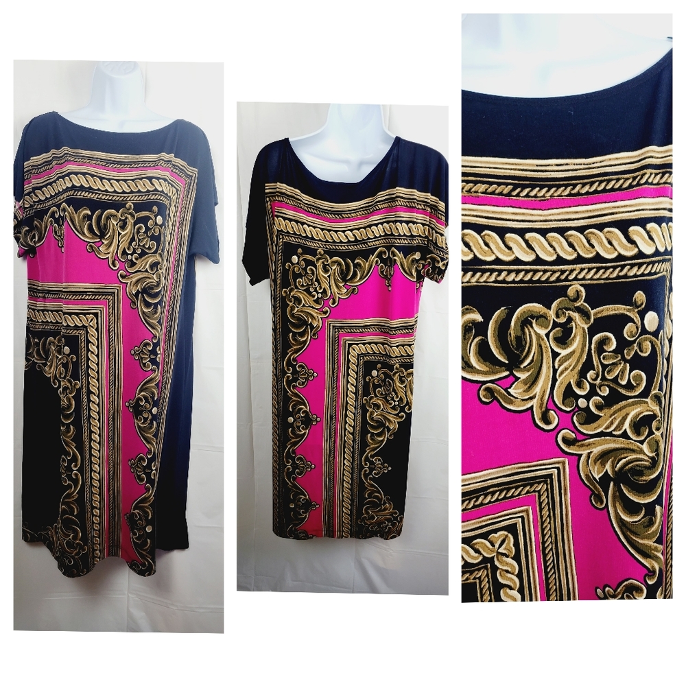 Black & Hot Pink Baroque Print Women's Dress